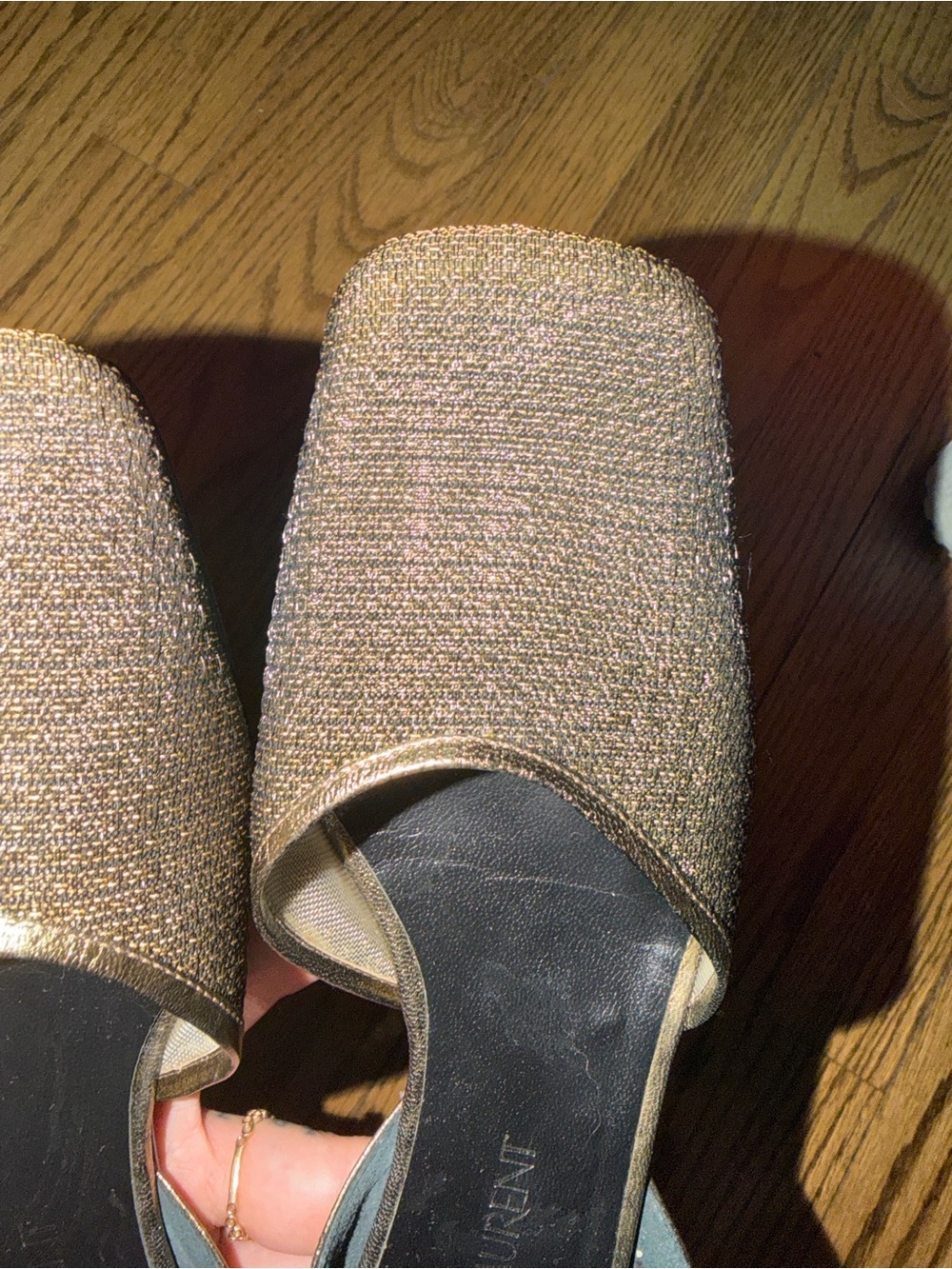 Yves Saint Laurent Bronze Textured Slingback Mules - Picture 5 of 7